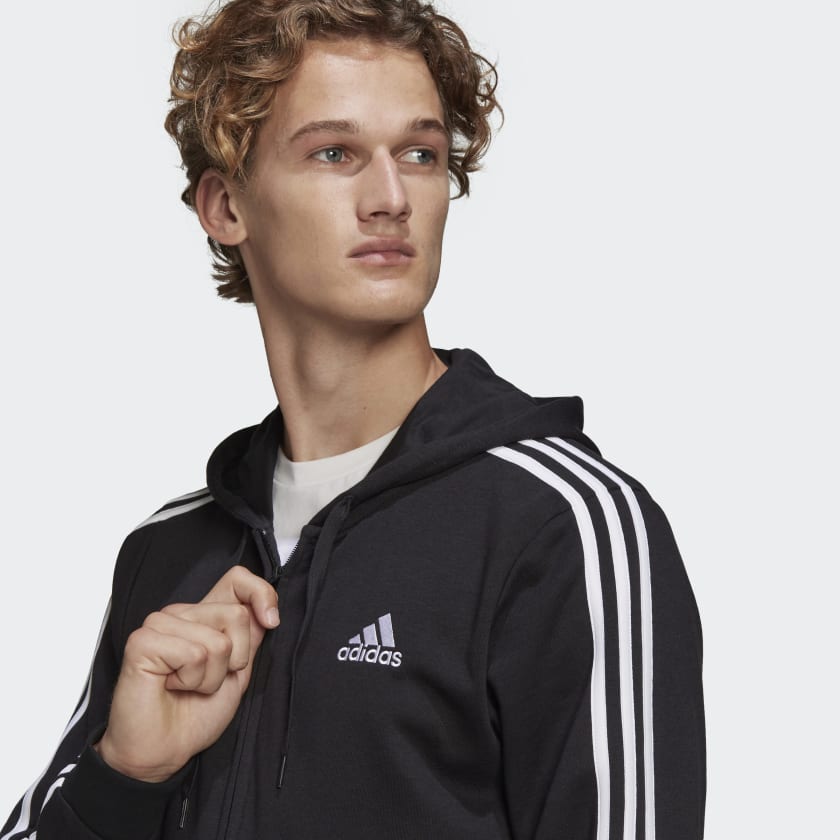 Essentials 3 stripes deals full zip hoodie